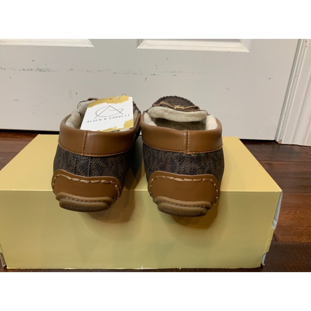 Michael Kors Erica Brown Leather Shearling Lined Logo Flats Slippers, Size 8 - Picture 7 of 10